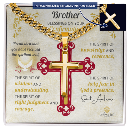 Brother Blessings On Your Confirmation Personalized Cross Necklace with Saint Ambrose Quote