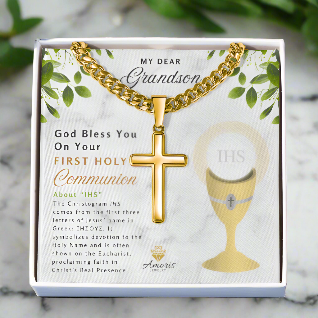 My Dear Grandson First Holy Communion Personalized Cross Necklace