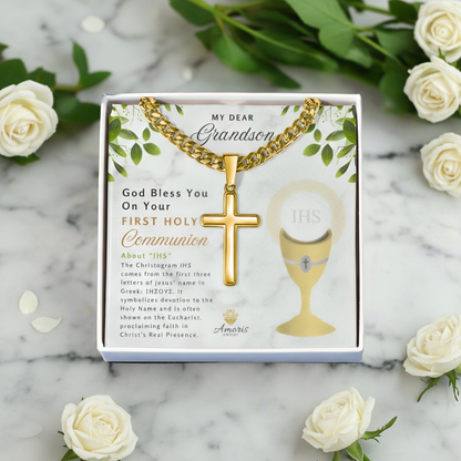 My Dear Grandson First Holy Communion Personalized Cross Necklace