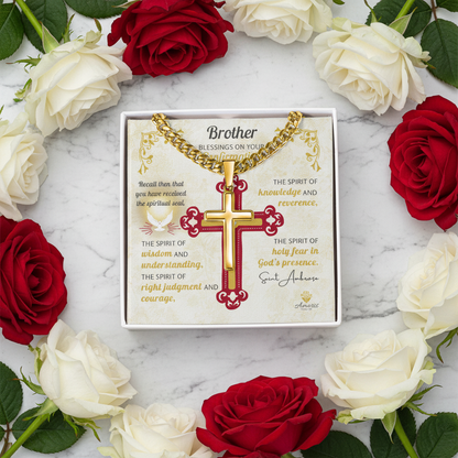 Brother Blessings On Your Confirmation Personalized Cross Necklace with Saint Ambrose Quote