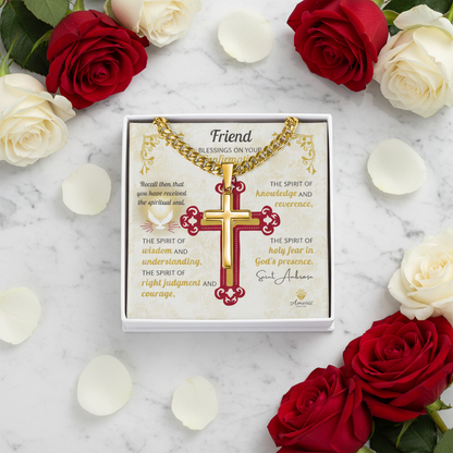 Friend Blessings On Your Confirmation Personalized Cross Necklace with Saint Ambrose Quote