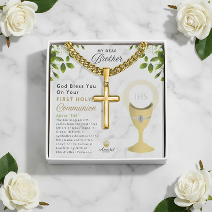 My Dear Brother First Holy Communion Personalized Cross Necklace