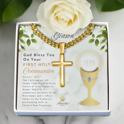 My Dear Godson First Holy Communion Personalized Cross Necklace