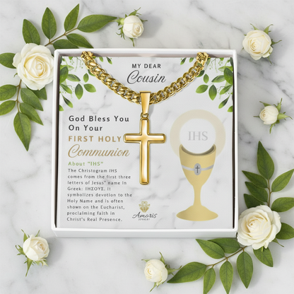 My Dear Cousin First Holy Communion Personalized Cross Necklace