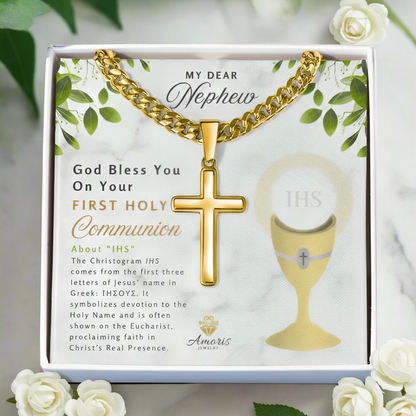 My Dear Nephew First Holy Communion Personalized Cross Necklace