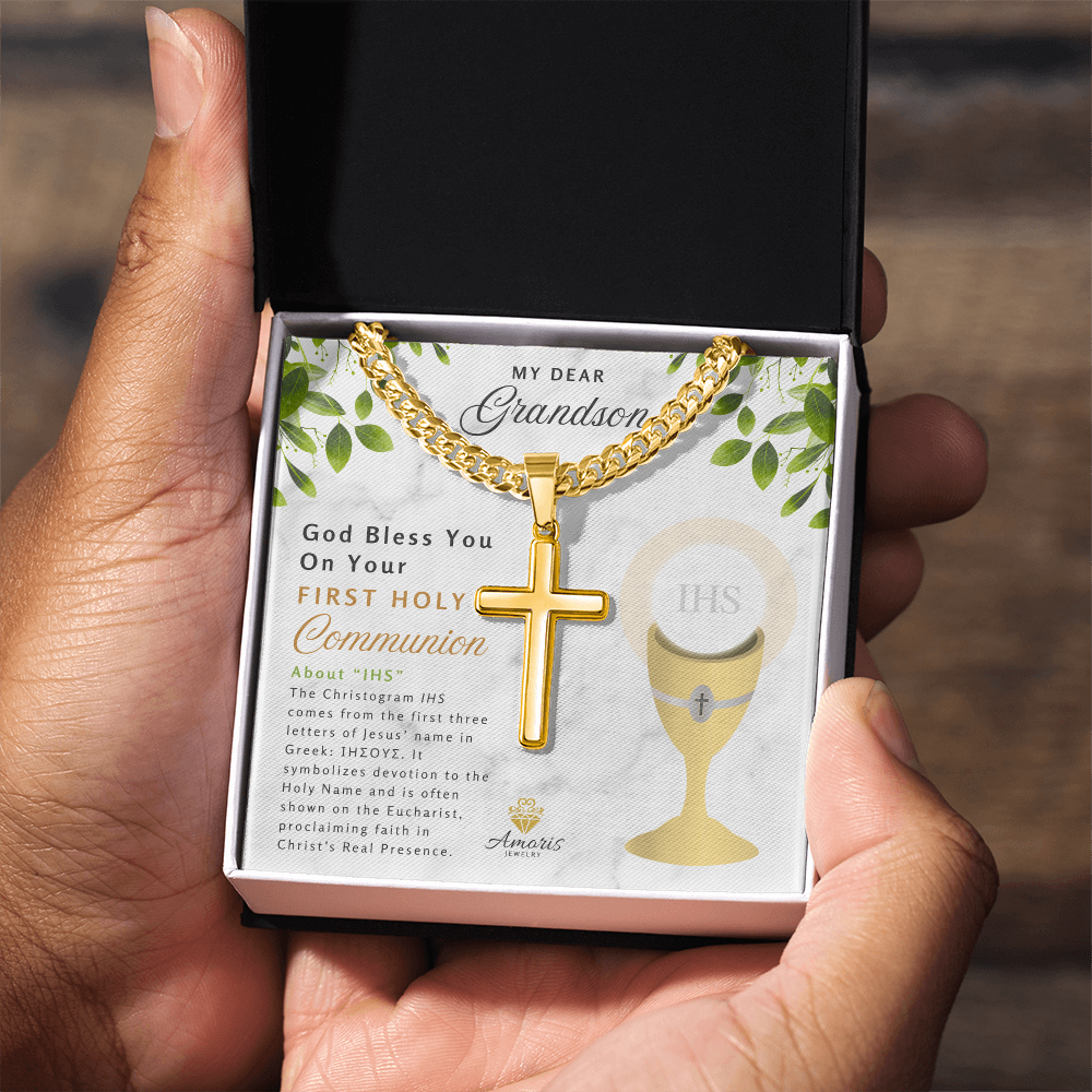 My Dear Grandson First Holy Communion Personalized Cross Necklace