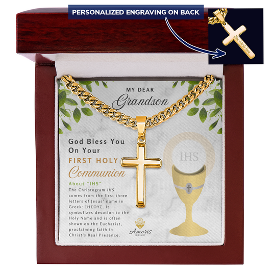 My Dear Grandson First Holy Communion Personalized Cross Necklace