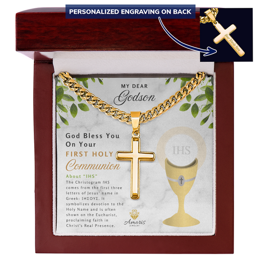 My Dear Godson First Holy Communion Personalized Cross Necklace