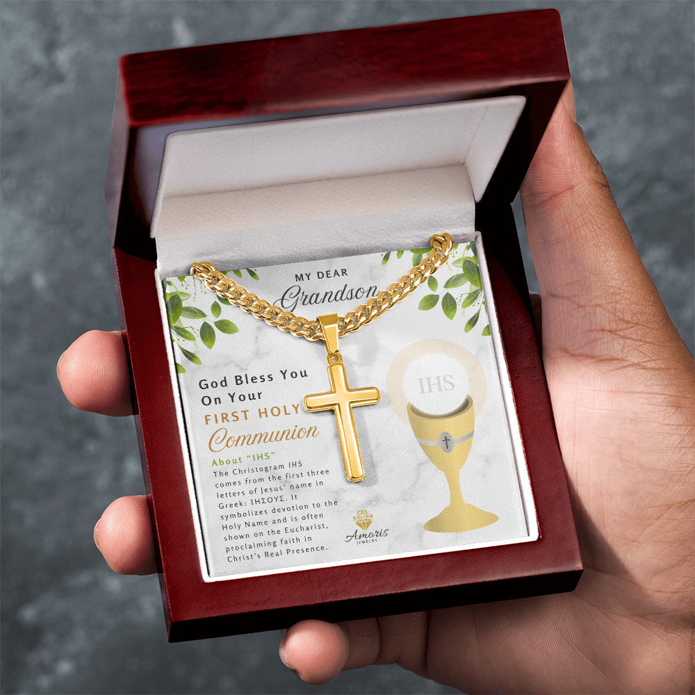 My Dear Grandson First Holy Communion Personalized Cross Necklace