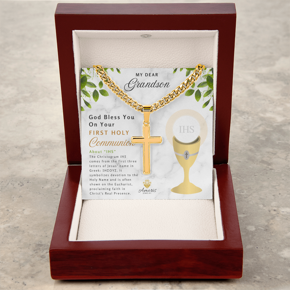 My Dear Grandson First Holy Communion Personalized Cross Necklace