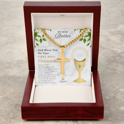 My Dear Brother First Holy Communion Personalized Cross Necklace