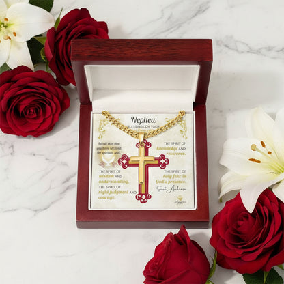 Nephew Blessings On Your Confirmation Personalized Cross Necklace with Saint Ambrose Quote