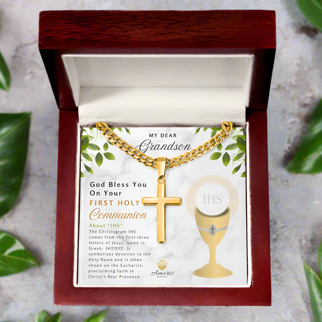 My Dear Grandson First Holy Communion Personalized Cross Necklace
