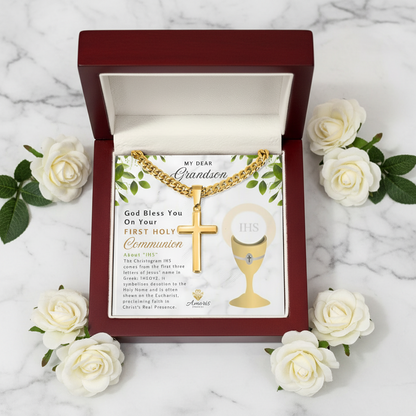 My Dear Grandson First Holy Communion Personalized Cross Necklace