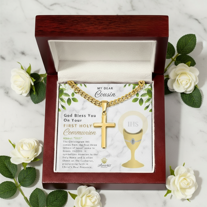 My Dear Cousin First Holy Communion Personalized Cross Necklace
