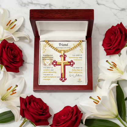 Friend Blessings On Your Confirmation Personalized Cross Necklace with Saint Ambrose Quote
