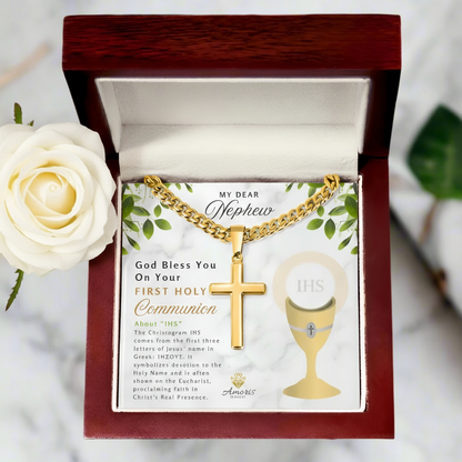 My Dear Nephew First Holy Communion Personalized Cross Necklace