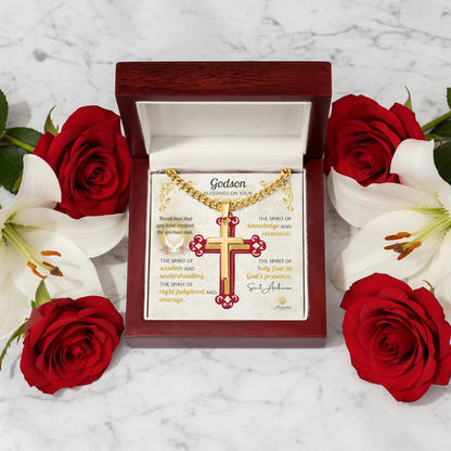 Godson Blessings On Your Confirmation Personalized Cross Necklace with Saint Ambrose Quote