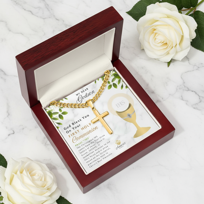 My Dear Godson First Holy Communion Personalized Cross Necklace