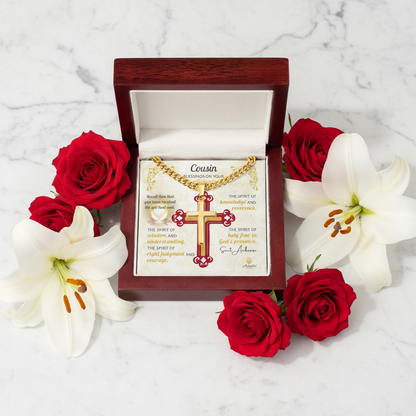 Cousin Blessings On Your Confirmation Personalized Cross Necklace with Saint Ambrose Quote