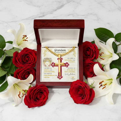 Grandson Blessings On Your Confirmation Personalized Cross Necklace with Saint Ambrose Quote