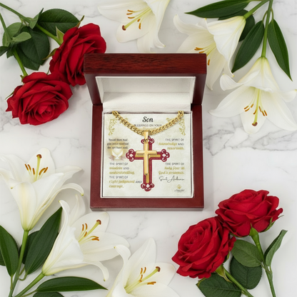 Son Blessings On Your Confirmation Personalized Cross Necklace with Saint Ambrose Quote