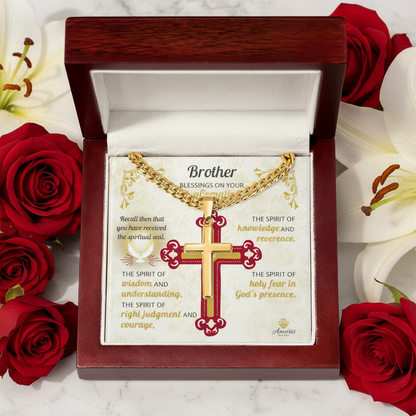 Brother Blessings On Your Confirmation Personalized Cross Necklace with Saint Ambrose Quote