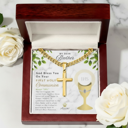 My Dear Brother First Holy Communion Personalized Cross Necklace