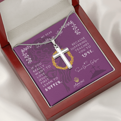 My Dear Daughter-in-Law Cross Necklace with Saint Gemma Galgani Quote