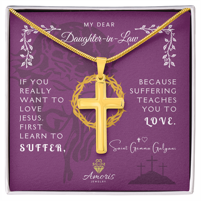 My Dear Daughter-in-Law Cross Necklace with Saint Gemma Galgani Quote