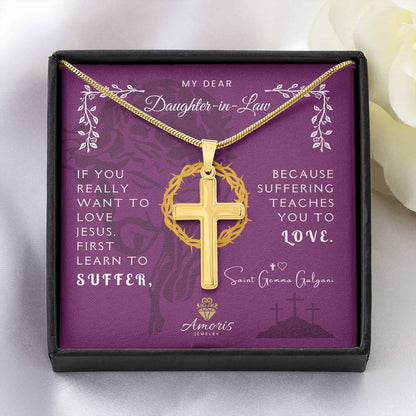 My Dear Daughter-in-Law Cross Necklace with Saint Gemma Galgani Quote