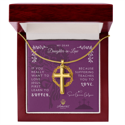 My Dear Daughter-in-Law Cross Necklace with Saint Gemma Galgani Quote