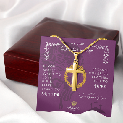 My Dear Daughter-in-Law Cross Necklace with Saint Gemma Galgani Quote