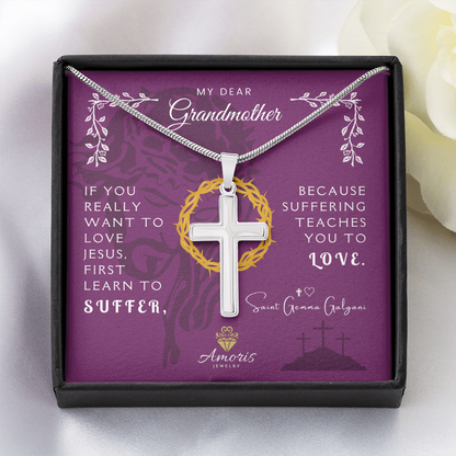 My Dear Grandmother Personalized Cross Necklace with Saint Gemma Galgani Quote
