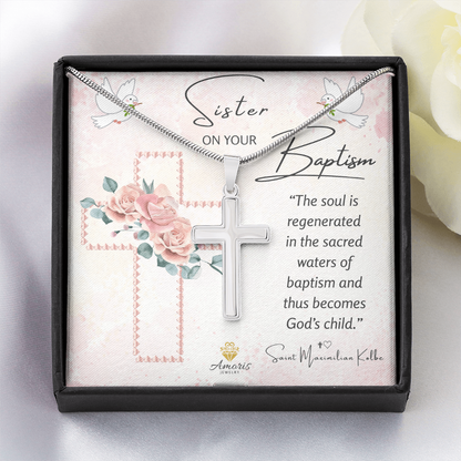 Sister On Your Baptism Personalized Cross Necklace