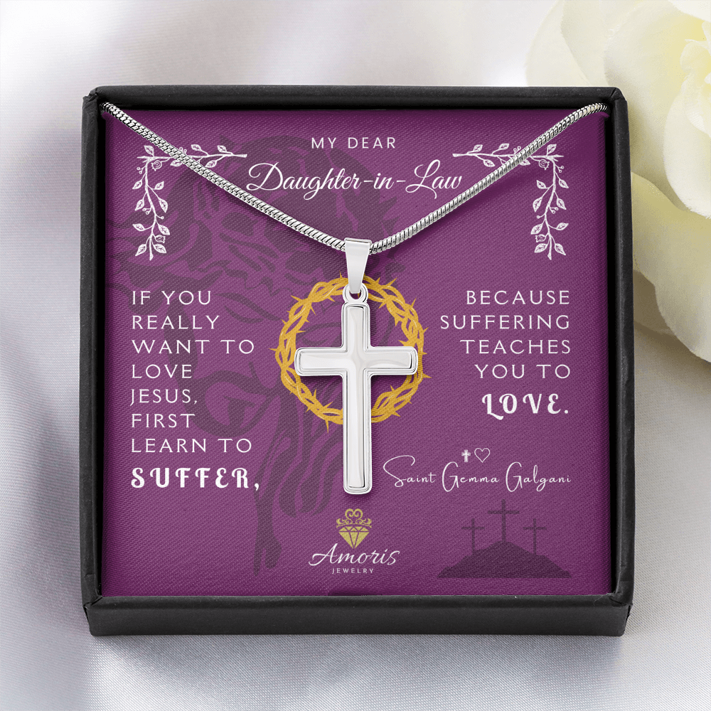 My Dear Daughter-in-Law Personalized Cross Necklace with Saint Gemma Galgani Quote