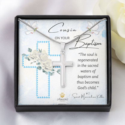 Cousin On Your Baptism Personalized Cross Necklace for Boys