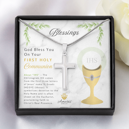 Blessings First Holy Communion Personalized Cross Necklace