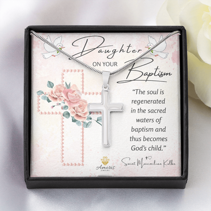 Daughter On Your Baptism Personalized Cross Necklace