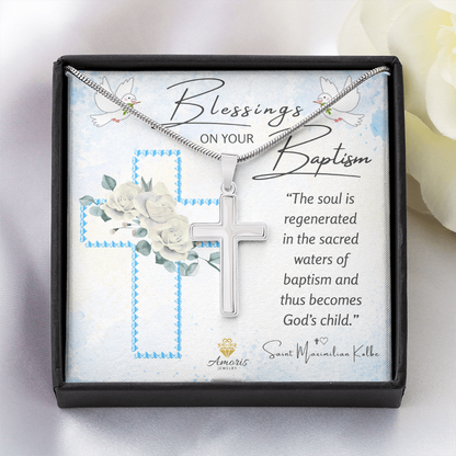 Blessings On Your Baptism Personalized Cross Necklace for Boys