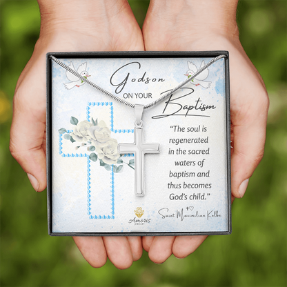 Godson On Your Baptism Personalized Cross Necklace