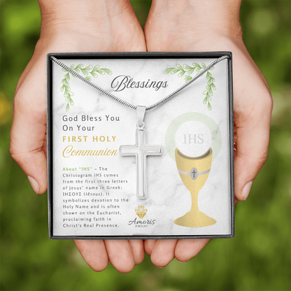 Blessings First Holy Communion Personalized Cross Necklace