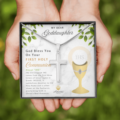 Goddaughter First Holy Communion Personalized Cross Necklace