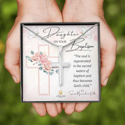 Daughter On Your Baptism Personalized Cross Necklace