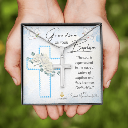 Grandson On Your Baptism Personalized Cross Necklace