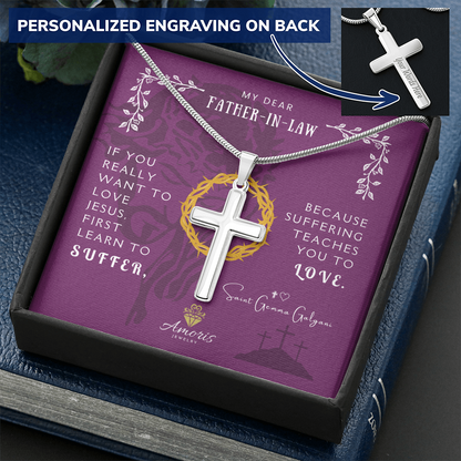 My Dear Father-in-Law Personalized Cross Necklace with Saint Gemma Galgani Quote