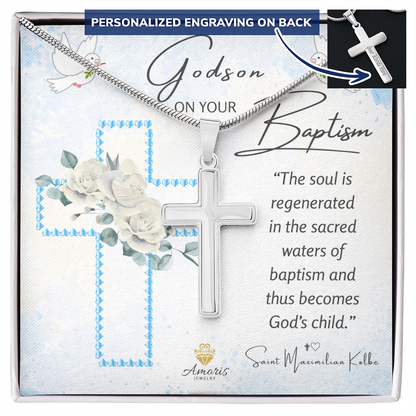 Godson On Your Baptism Personalized Cross Necklace
