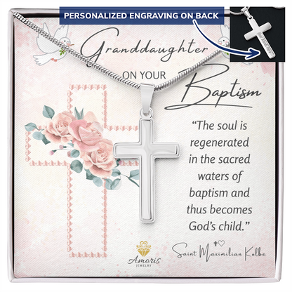 Granddaughter On Your Baptism Personalized Cross Necklace