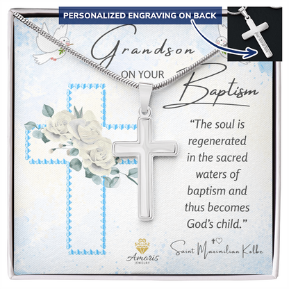 Grandson On Your Baptism Personalized Cross Necklace