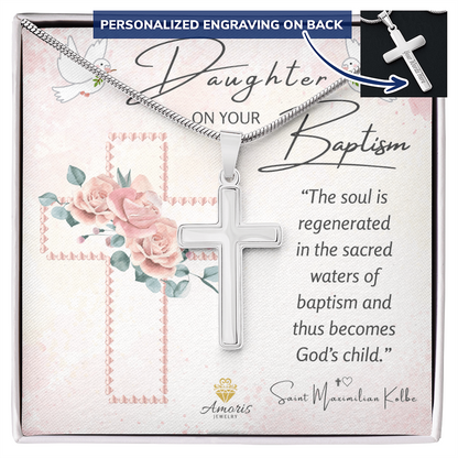 Daughter On Your Baptism Personalized Cross Necklace